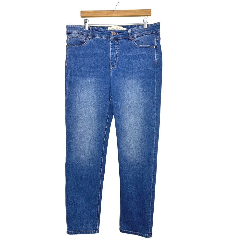 Soft Surroundings Women's Size L‎ Blue Denim Jeans High Rise Straight Leg